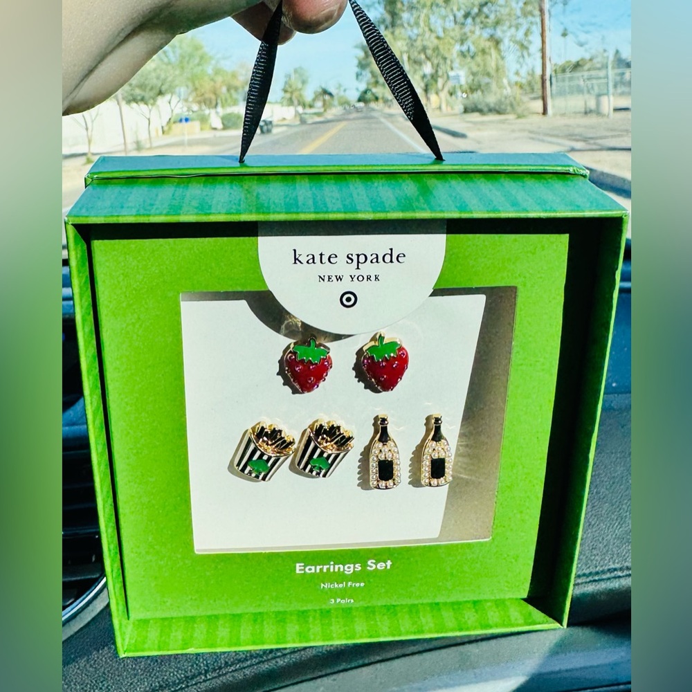 Kate Spade Earrings Set (3 pair) - Strawberry, champagne, and French fries NWT